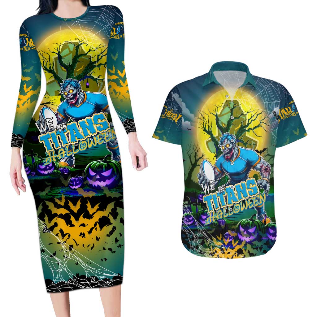 We Are Titans Halloween Couples Matching Long Sleeve Bodycon Dress and Hawaiian Shirt Pumpkin Scary Spooky Season - Aussie Hoodie