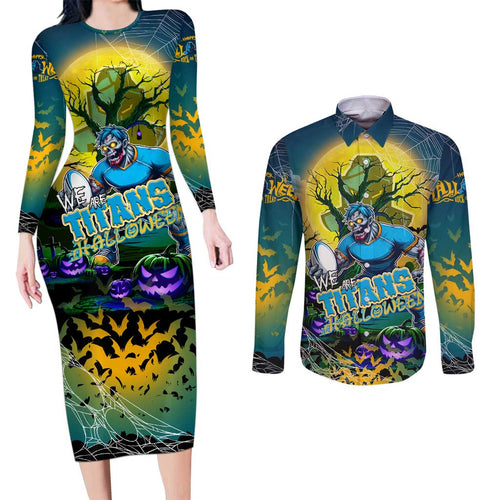 We Are Titans Halloween Couples Matching Long Sleeve Bodycon Dress and Long Sleeve Button Shirt Pumpkin Scary Spooky Season - Aussie Hoodie