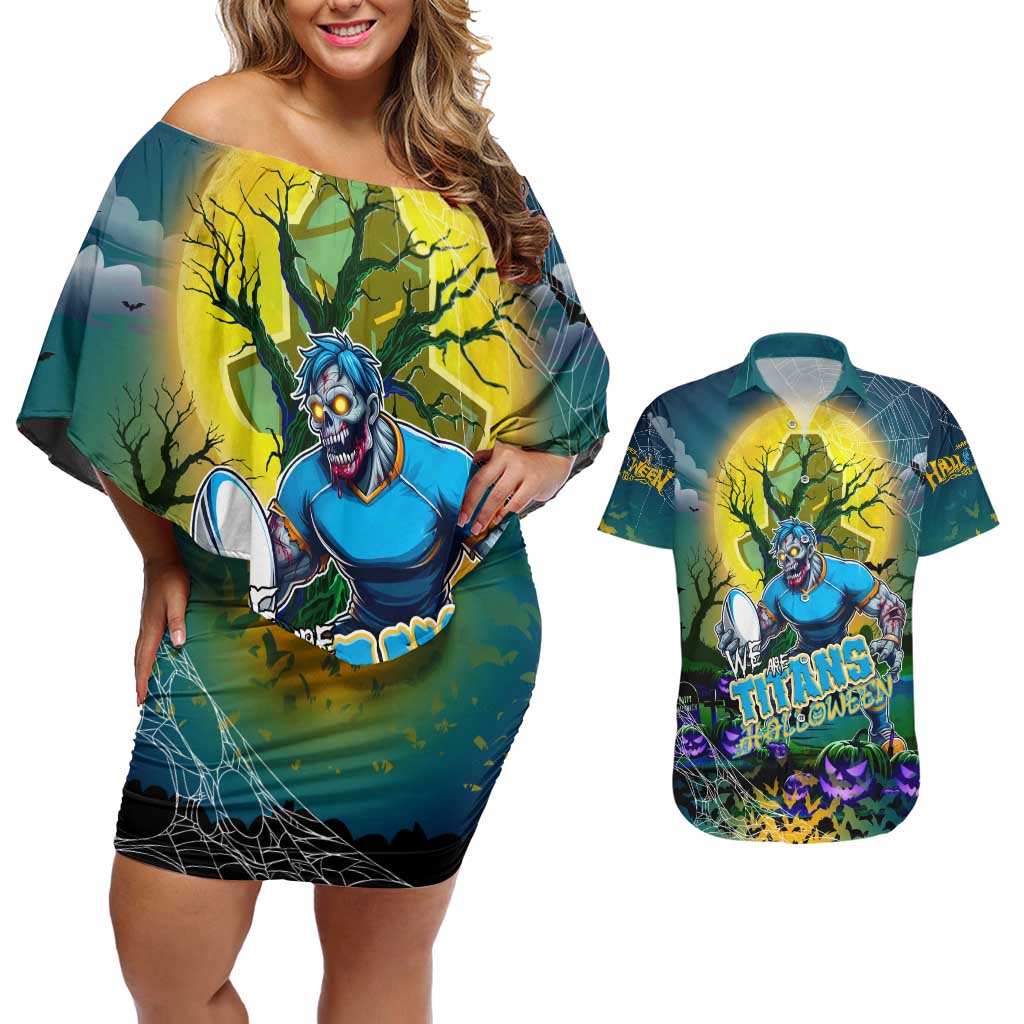 We Are Titans Halloween Couples Matching Off Shoulder Short Dress and Hawaiian Shirt Pumpkin Scary Spooky Season - Aussie Hoodie