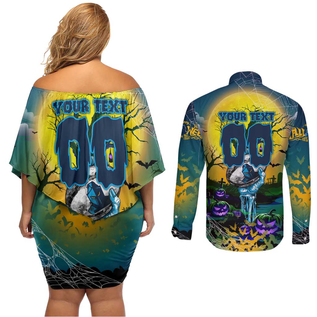 We Are Titans Halloween Couples Matching Off Shoulder Short Dress and Long Sleeve Button Shirt Pumpkin Scary Spooky Season - Aussie Hoodie
