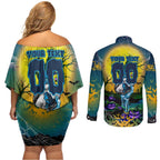 We Are Titans Halloween Couples Matching Off Shoulder Short Dress and Long Sleeve Button Shirt Pumpkin Scary Spooky Season - Aussie Hoodie