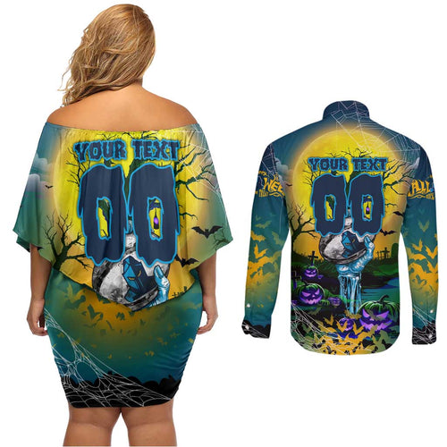 We Are Titans Halloween Couples Matching Off Shoulder Short Dress and Long Sleeve Button Shirt Pumpkin Scary Spooky Season - Aussie Hoodie
