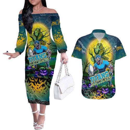 We Are Titans Halloween Couples Matching Off The Shoulder Long Sleeve Dress and Hawaiian Shirt Pumpkin Scary Spooky Season - Aussie Hoodie