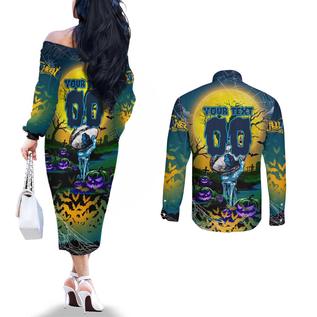 We Are Titans Halloween Couples Matching Off The Shoulder Long Sleeve Dress and Long Sleeve Button Shirt Pumpkin Scary Spooky Season - Aussie Hoodie