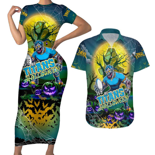 We Are Titans Halloween Couples Matching Short Sleeve Bodycon Dress and Hawaiian Shirt Pumpkin Scary Spooky Season - Aussie Hoodie