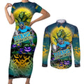 We Are Titans Halloween Couples Matching Short Sleeve Bodycon Dress and Long Sleeve Button Shirt Pumpkin Scary Spooky Season - Aussie Hoodie