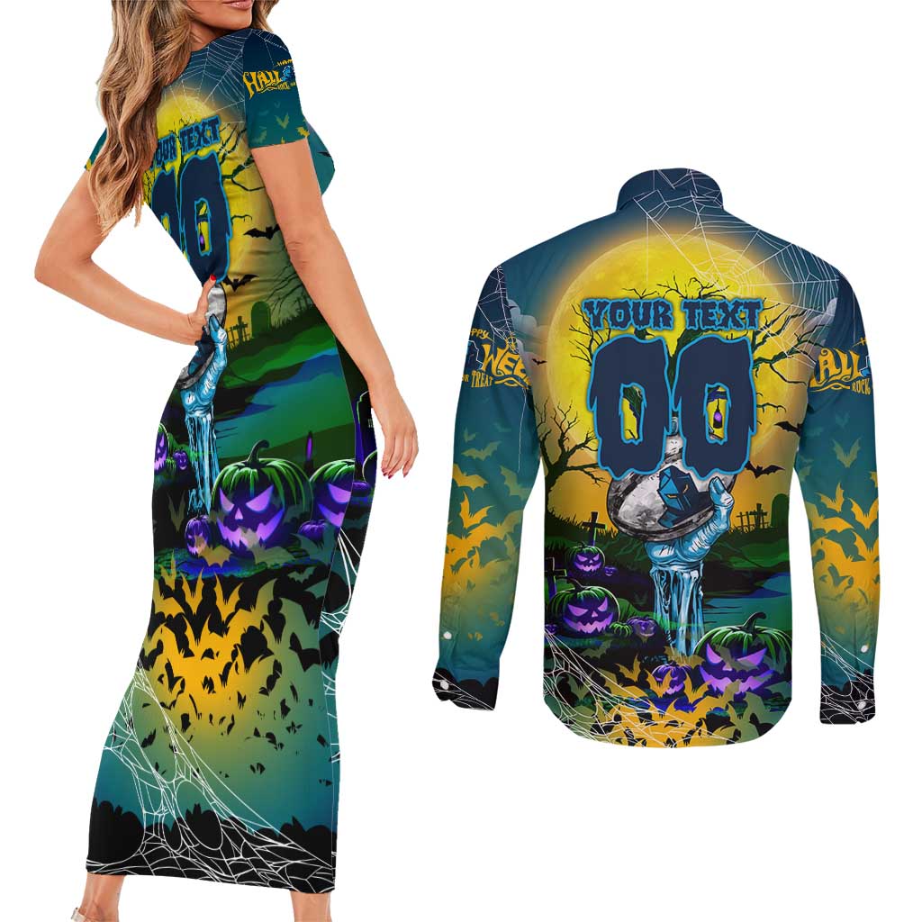 We Are Titans Halloween Couples Matching Short Sleeve Bodycon Dress and Long Sleeve Button Shirt Pumpkin Scary Spooky Season - Aussie Hoodie