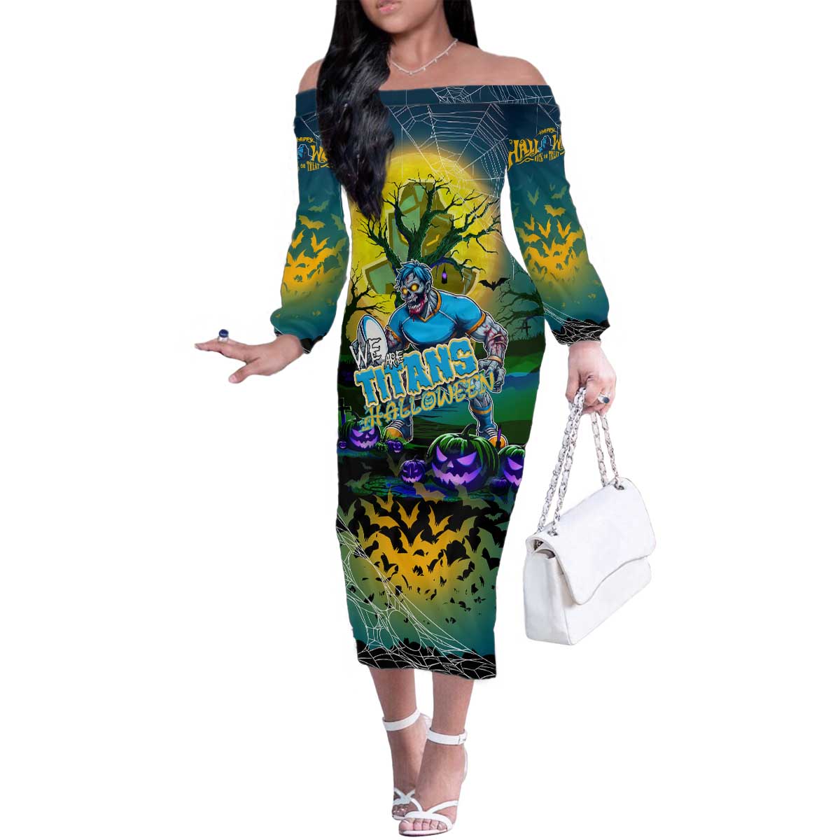 We Are Titans Halloween Family Matching Off The Shoulder Long Sleeve Dress and Hawaiian Shirt Pumpkin Scary Spooky Season - Aussie Hoodie