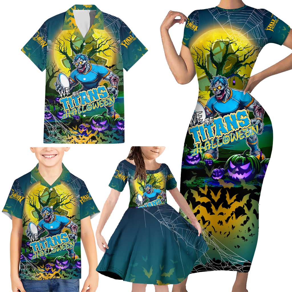 We Are Titans Halloween Family Matching Short Sleeve Bodycon Dress and Hawaiian Shirt Pumpkin Scary Spooky Season - Aussie Hoodie