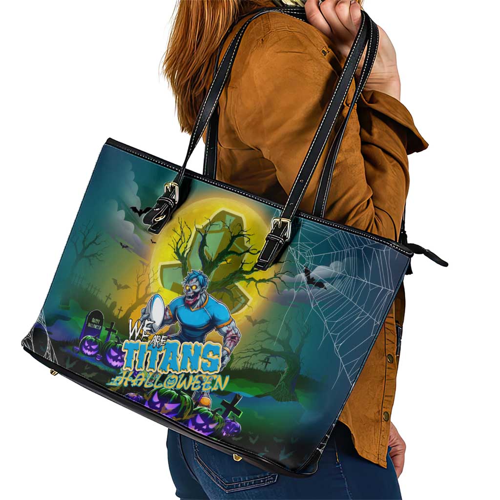 We Are Titans Halloween Leather Tote Bag Pumpkin Scary Spooky Season - Aussie Hoodie