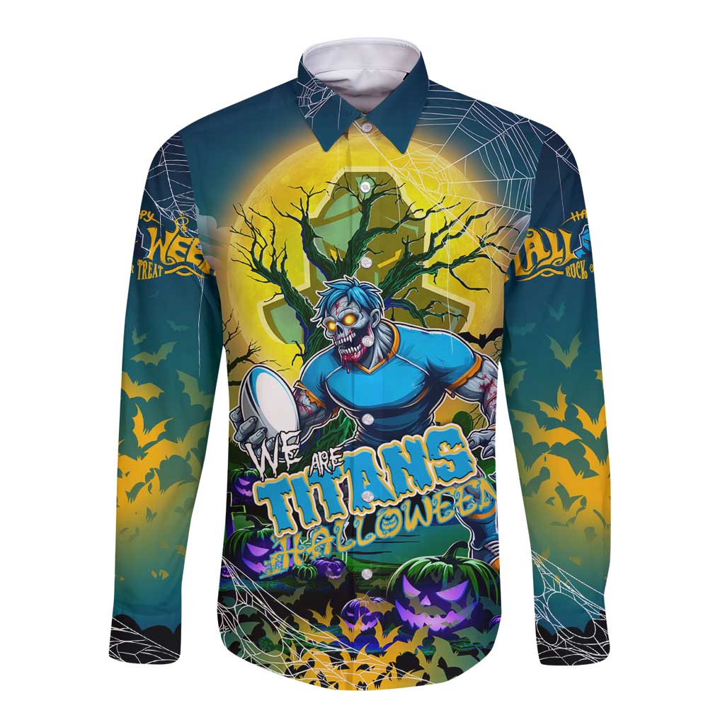 We Are Titans Halloween Long Sleeve Button Shirt Pumpkin Scary Spooky Season - Aussie Hoodie