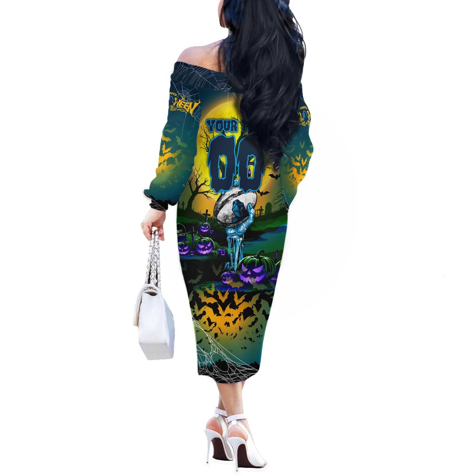 We Are Titans Halloween Off The Shoulder Long Sleeve Dress Pumpkin Scary Spooky Season - Aussie Hoodie