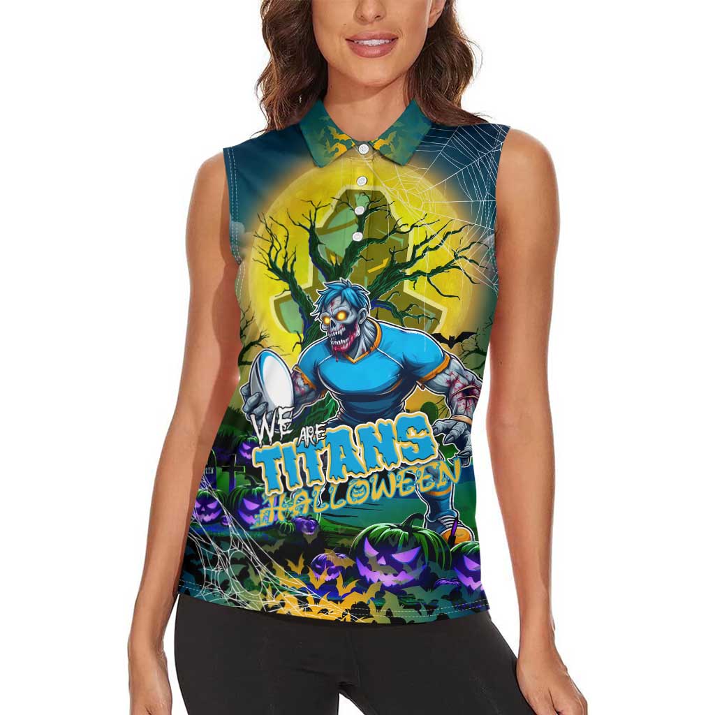 We Are Titans Halloween Women Sleeveless Polo Shirt Pumpkin Scary Spooky Season - Aussie Hoodie