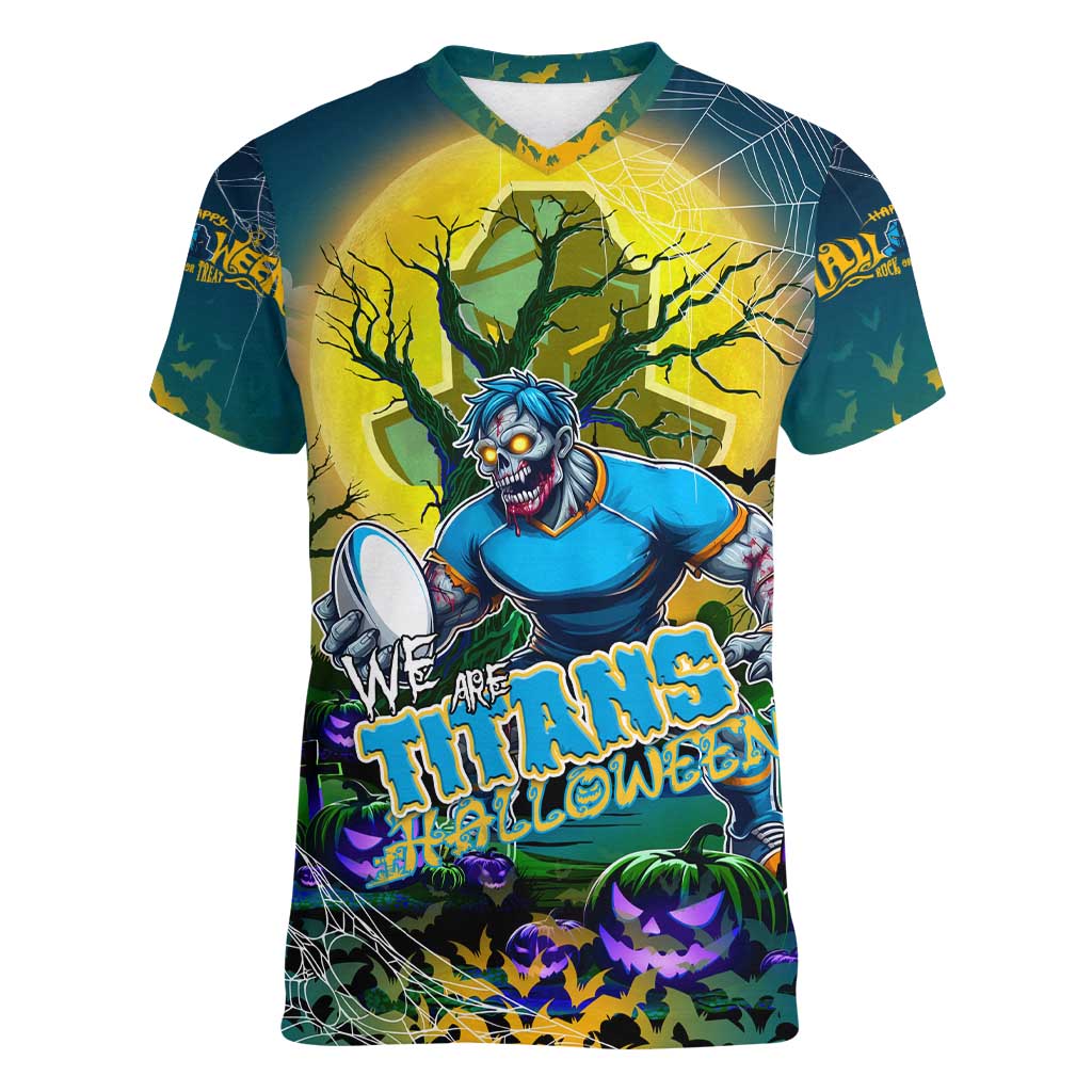 We Are Titans Halloween Women V-Neck T-Shirt Pumpkin Scary Spooky Season - Aussie Hoodie