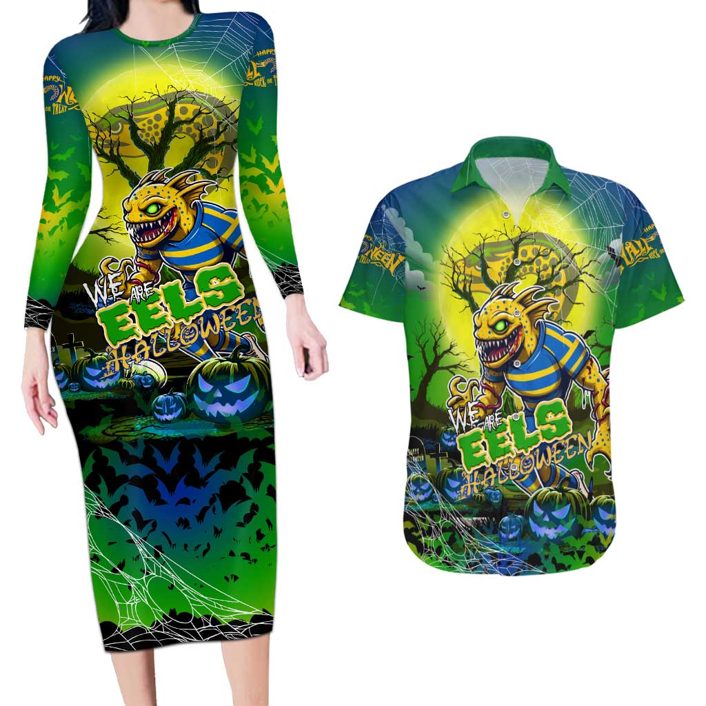 We Are Eels Halloween Couples Matching Long Sleeve Bodycon Dress and Hawaiian Shirt Pumpkin Scary Spooky Season - Aussie Hoodie