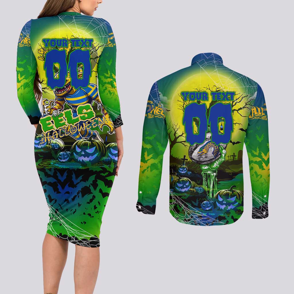 We Are Eels Halloween Couples Matching Long Sleeve Bodycon Dress and Long Sleeve Button Shirt Pumpkin Scary Spooky Season - Aussie Hoodie