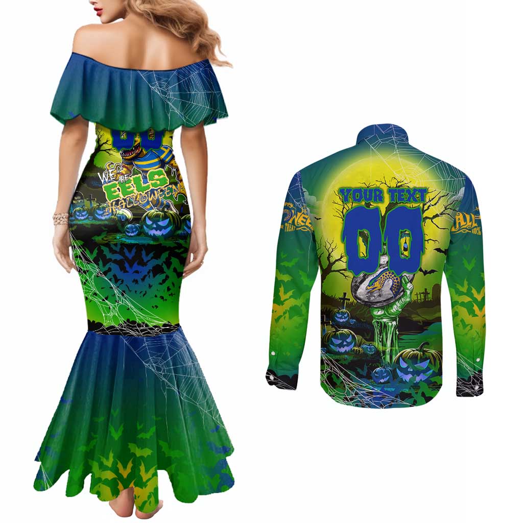 We Are Eels Halloween Couples Matching Mermaid Dress and Long Sleeve Button Shirt Pumpkin Scary Spooky Season - Aussie Hoodie