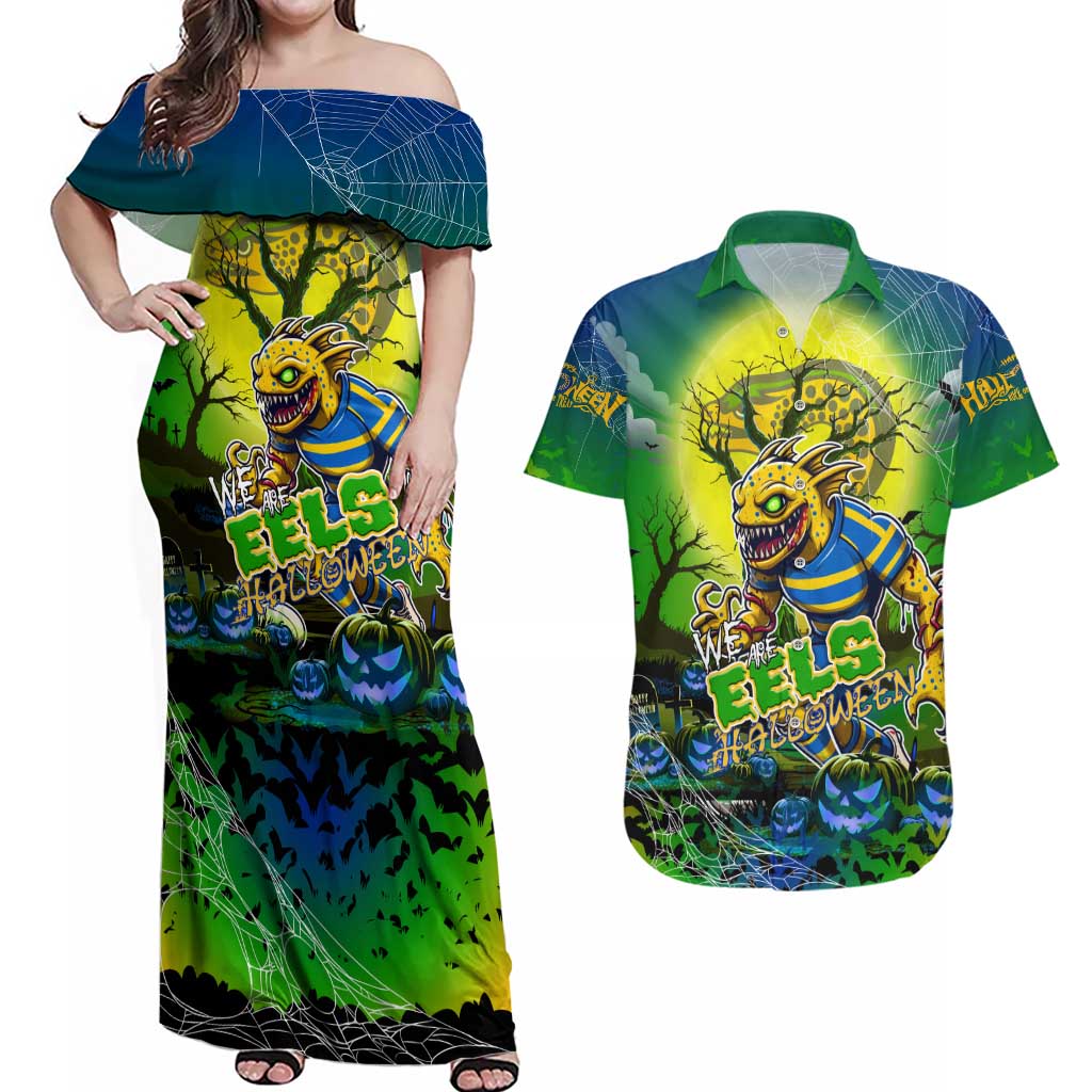 We Are Eels Halloween Couples Matching Off Shoulder Maxi Dress and Hawaiian Shirt Pumpkin Scary Spooky Season - Aussie Hoodie