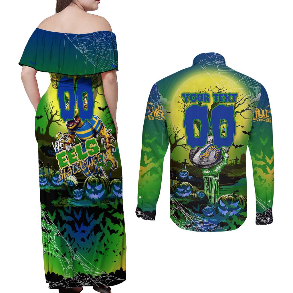 We Are Eels Halloween Couples Matching Off Shoulder Maxi Dress and Long Sleeve Button Shirt Pumpkin Scary Spooky Season - Aussie Hoodie