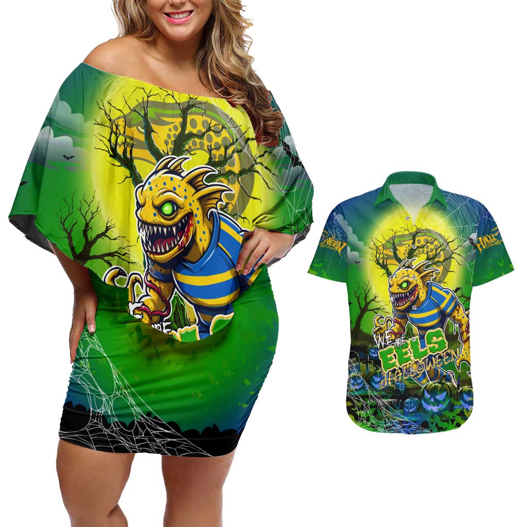 We Are Eels Halloween Couples Matching Off Shoulder Short Dress and Hawaiian Shirt Pumpkin Scary Spooky Season - Aussie Hoodie