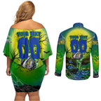 We Are Eels Halloween Couples Matching Off Shoulder Short Dress and Long Sleeve Button Shirt Pumpkin Scary Spooky Season - Aussie Hoodie
