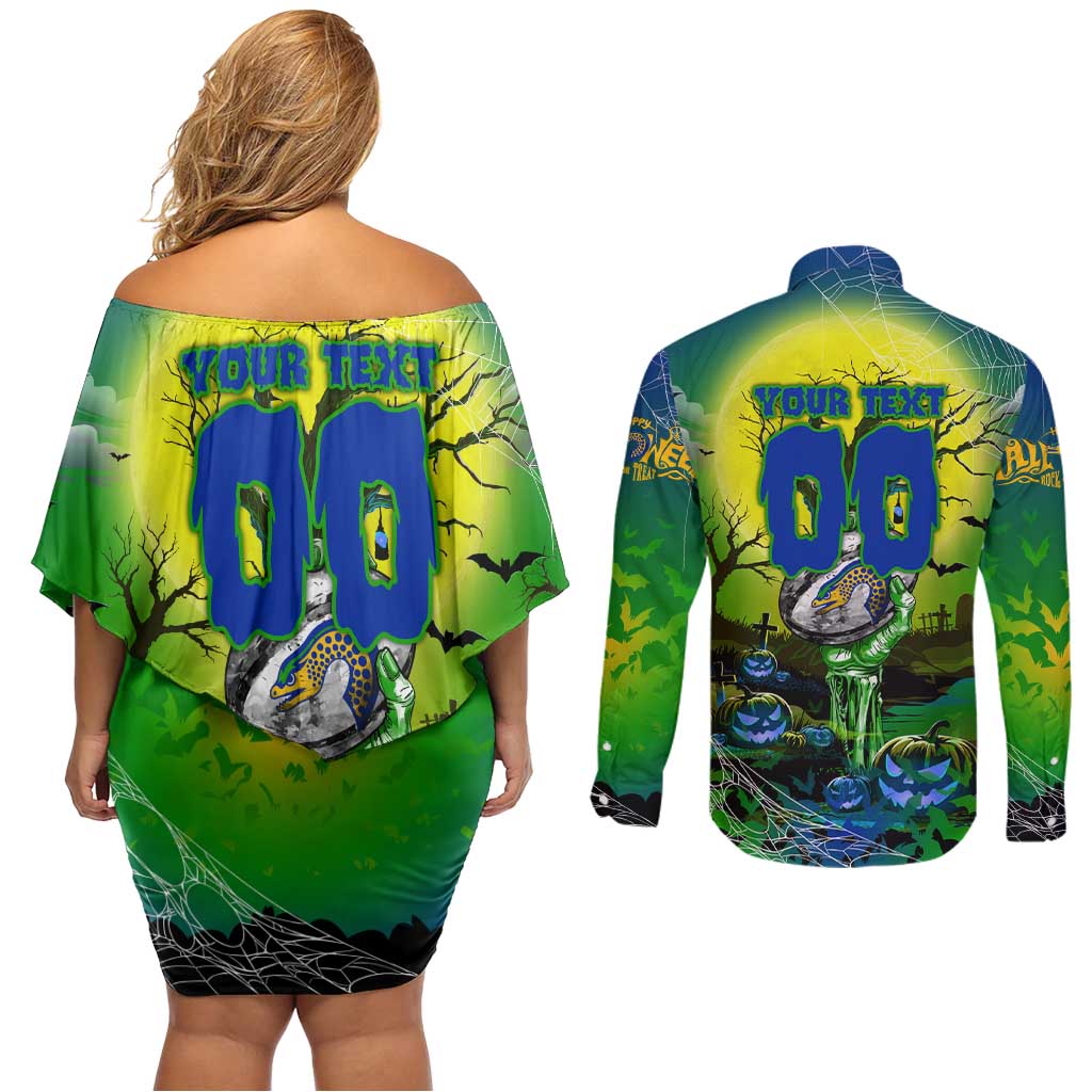 We Are Eels Halloween Couples Matching Off Shoulder Short Dress and Long Sleeve Button Shirt Pumpkin Scary Spooky Season - Aussie Hoodie