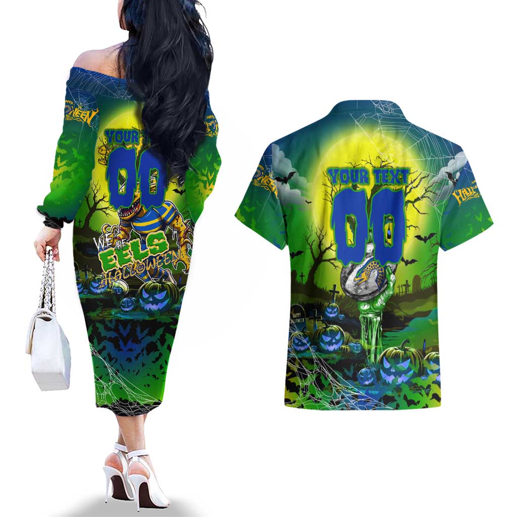 We Are Eels Halloween Couples Matching Off The Shoulder Long Sleeve Dress and Hawaiian Shirt Pumpkin Scary Spooky Season - Aussie Hoodie