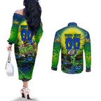 We Are Eels Halloween Couples Matching Off The Shoulder Long Sleeve Dress and Long Sleeve Button Shirt Pumpkin Scary Spooky Season - Aussie Hoodie