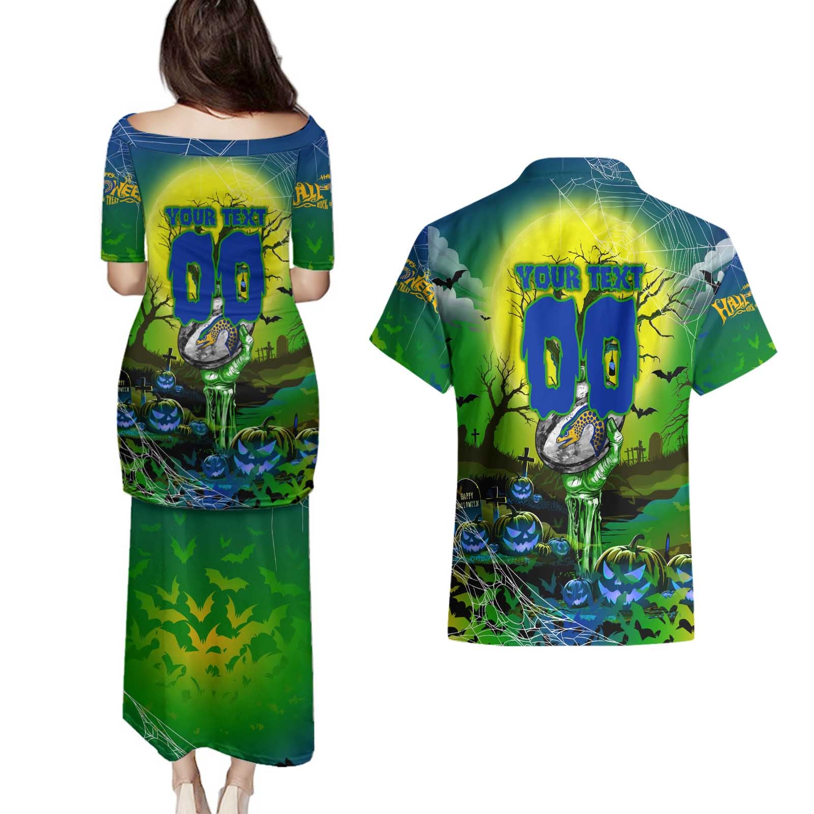 We Are Eels Halloween Couples Matching Puletasi and Hawaiian Shirt Pumpkin Scary Spooky Season - Aussie Hoodie