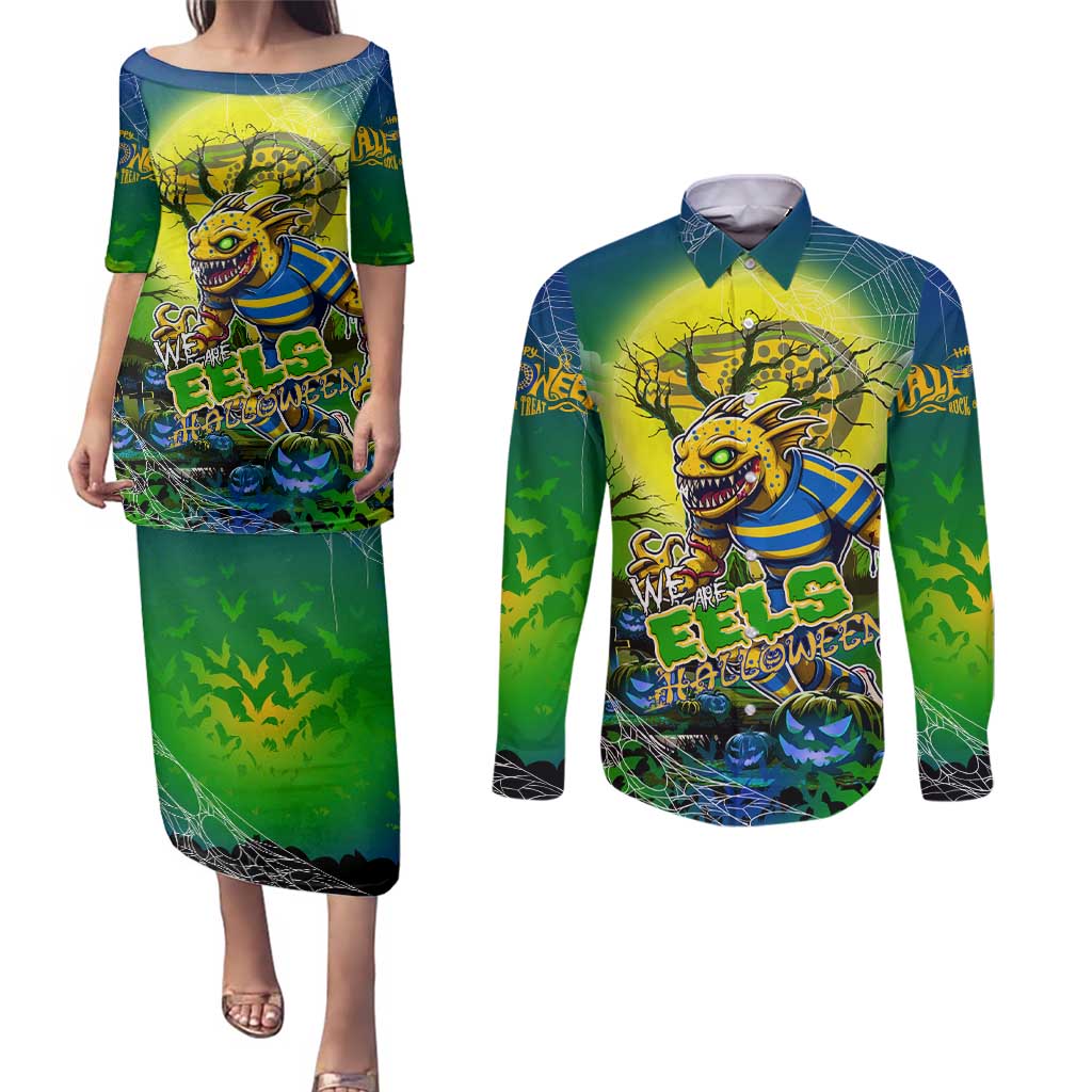 We Are Eels Halloween Couples Matching Puletasi and Long Sleeve Button Shirt Pumpkin Scary Spooky Season - Aussie Hoodie