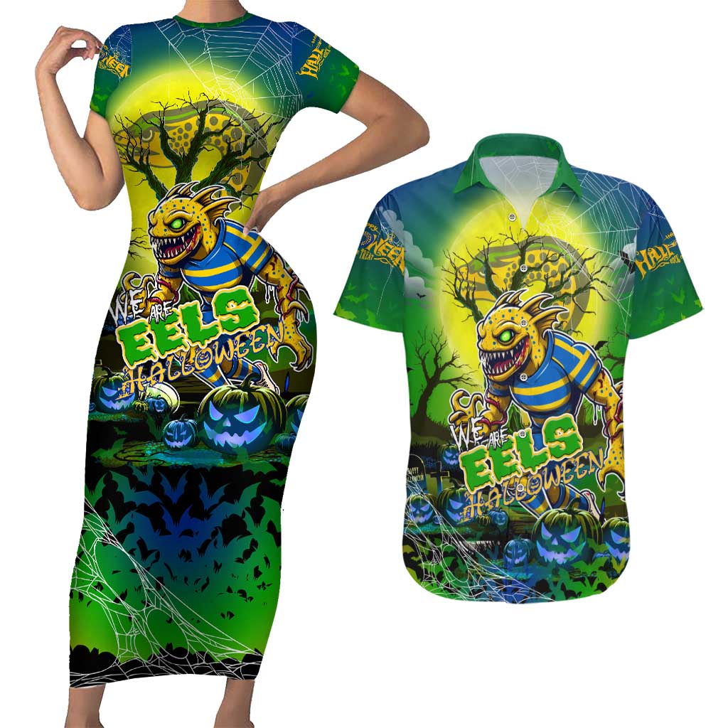 We Are Eels Halloween Couples Matching Short Sleeve Bodycon Dress and Hawaiian Shirt Pumpkin Scary Spooky Season - Aussie Hoodie