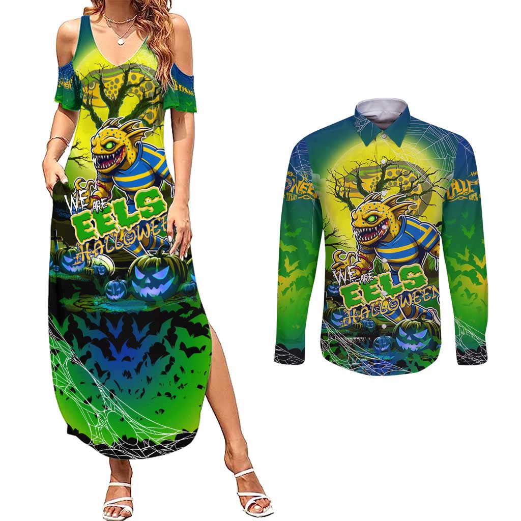 We Are Eels Halloween Couples Matching Summer Maxi Dress and Long Sleeve Button Shirt Pumpkin Scary Spooky Season - Aussie Hoodie