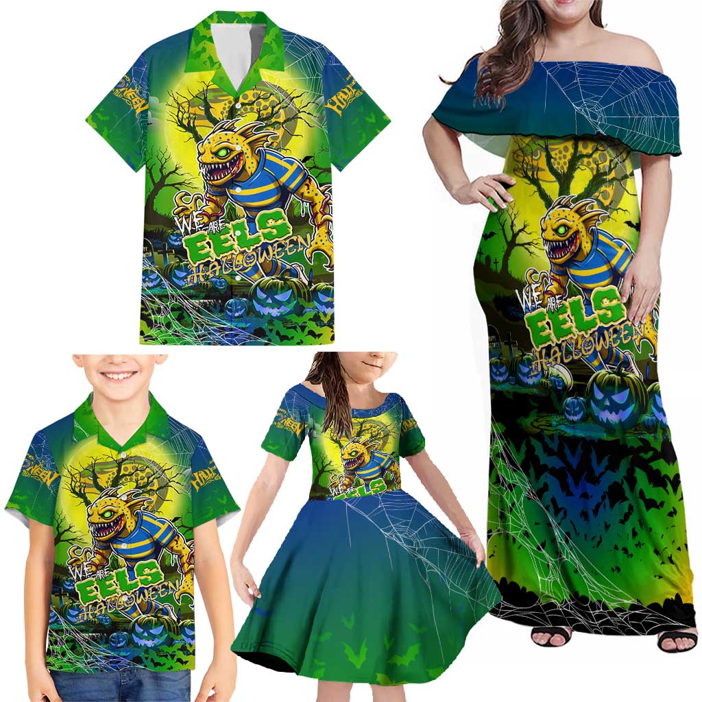 We Are Eels Halloween Family Matching Off Shoulder Maxi Dress and Hawaiian Shirt Pumpkin Scary Spooky Season - Aussie Hoodie
