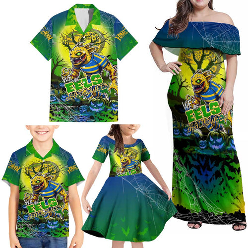 We Are Eels Halloween Family Matching Off Shoulder Maxi Dress and Hawaiian Shirt Pumpkin Scary Spooky Season - Aussie Hoodie