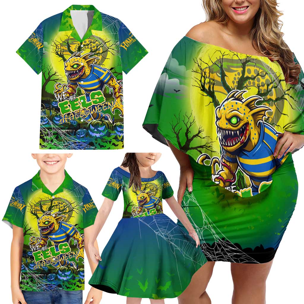 We Are Eels Halloween Family Matching Off Shoulder Short Dress and Hawaiian Shirt Pumpkin Scary Spooky Season - Aussie Hoodie