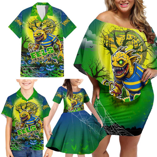 We Are Eels Halloween Family Matching Off Shoulder Short Dress and Hawaiian Shirt Pumpkin Scary Spooky Season - Aussie Hoodie
