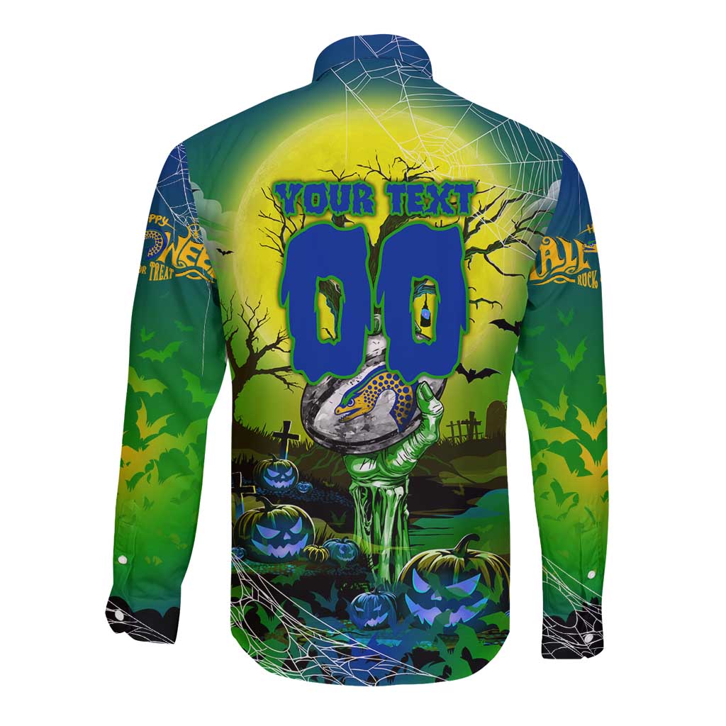 We Are Eels Halloween Long Sleeve Button Shirt Pumpkin Scary Spooky Season - Aussie Hoodie