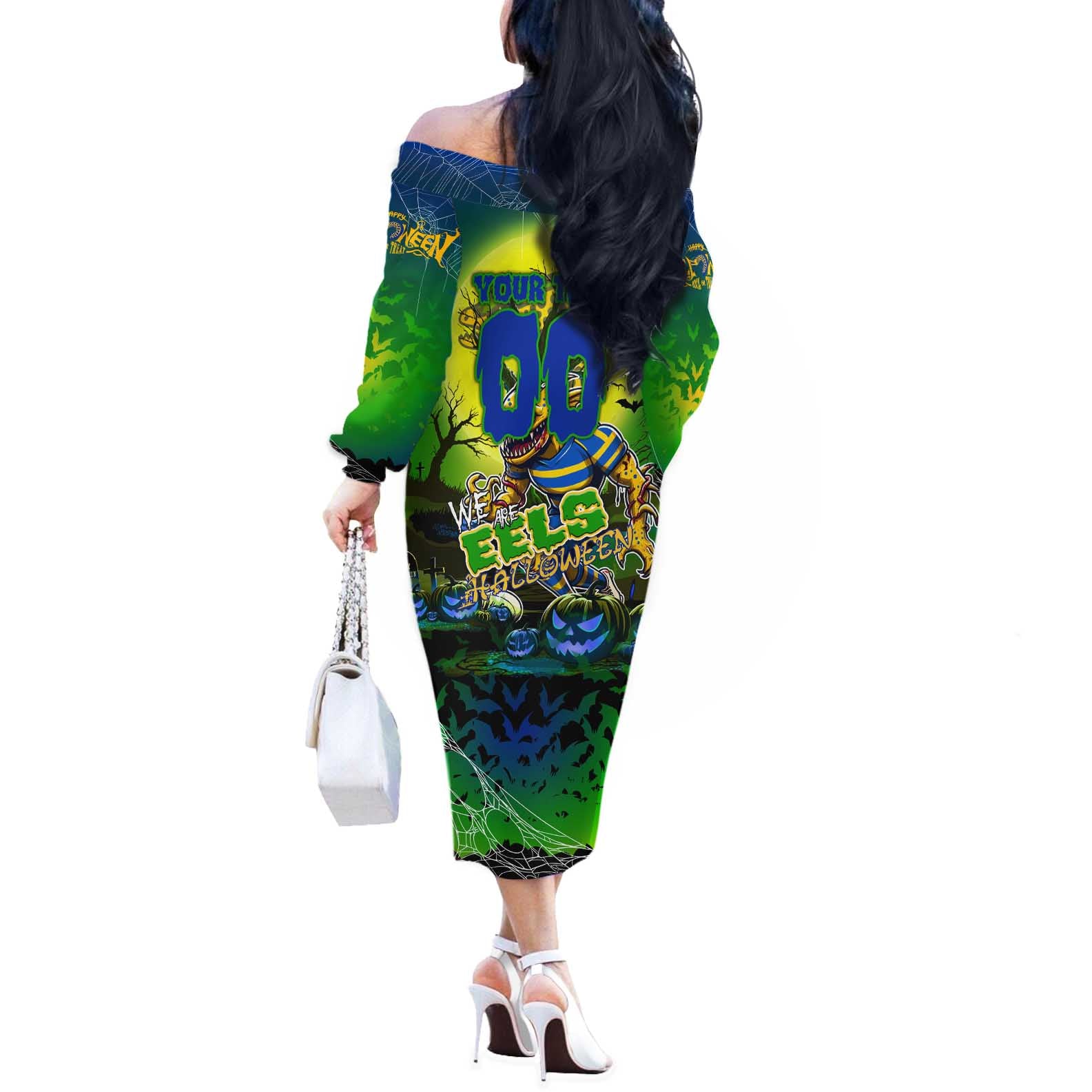 We Are Eels Halloween Off The Shoulder Long Sleeve Dress Pumpkin Scary Spooky Season - Aussie Hoodie