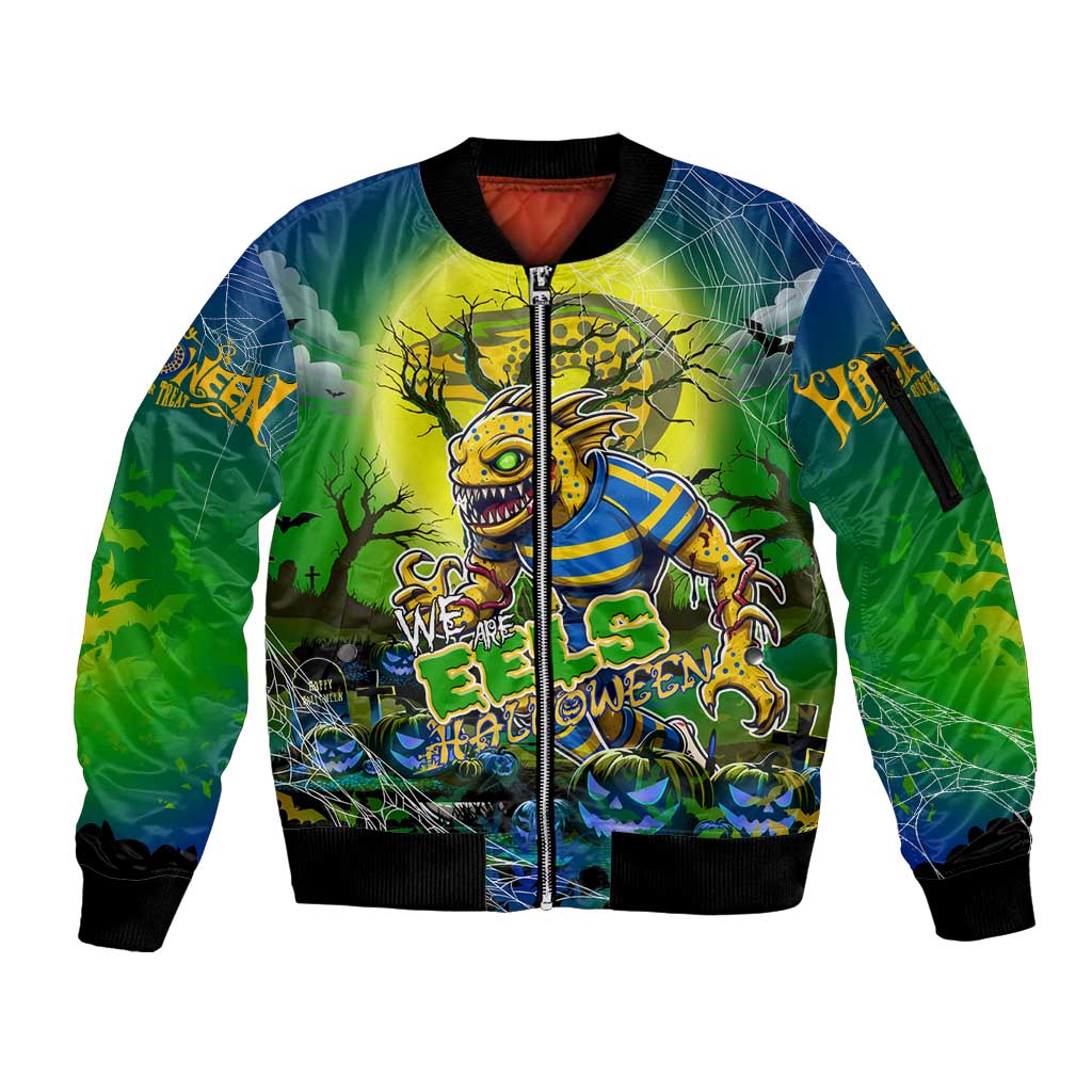 We Are Eels Halloween Sleeve Zip Bomber Jacket Pumpkin Scary Spooky Season - Aussie Hoodie