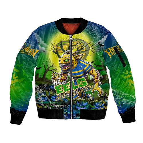 We Are Eels Halloween Sleeve Zip Bomber Jacket Pumpkin Scary Spooky Season - Aussie Hoodie