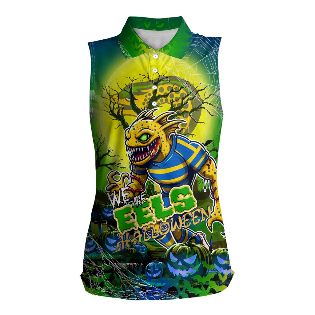 We Are Eels Halloween Women Sleeveless Polo Shirt Pumpkin Scary Spooky Season - Aussie Hoodie