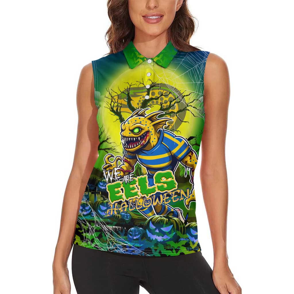 We Are Eels Halloween Women Sleeveless Polo Shirt Pumpkin Scary Spooky Season - Aussie Hoodie