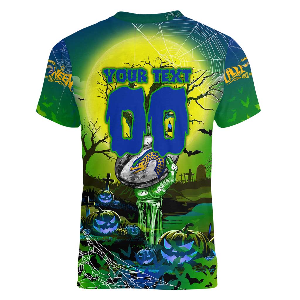 We Are Eels Halloween Women V-Neck T-Shirt Pumpkin Scary Spooky Season - Aussie Hoodie