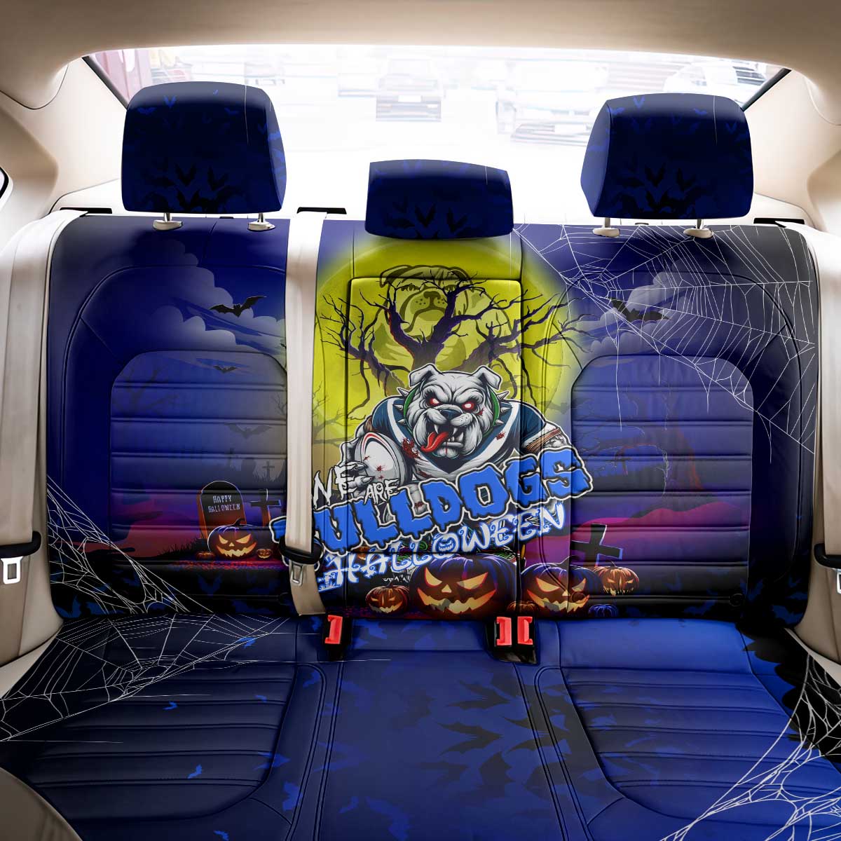We Are Bulldogs Halloween Back Car Seat Cover Pumpkin Scary Spooky Season - Aussie Hoodie