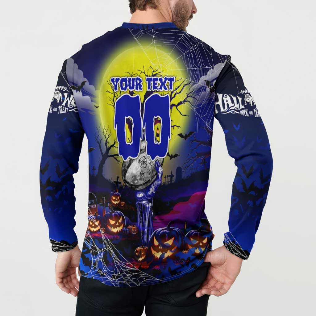We Are Bulldogs Halloween Button Sweatshirt Pumpkin Scary Spooky Season - Aussie Hoodie