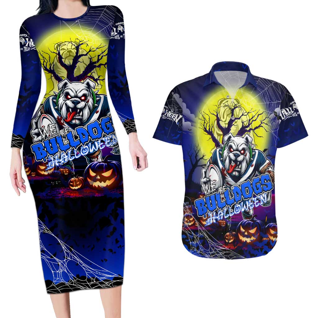 We Are Bulldogs Halloween Couples Matching Long Sleeve Bodycon Dress and Hawaiian Shirt Pumpkin Scary Spooky Season - Aussie Hoodie
