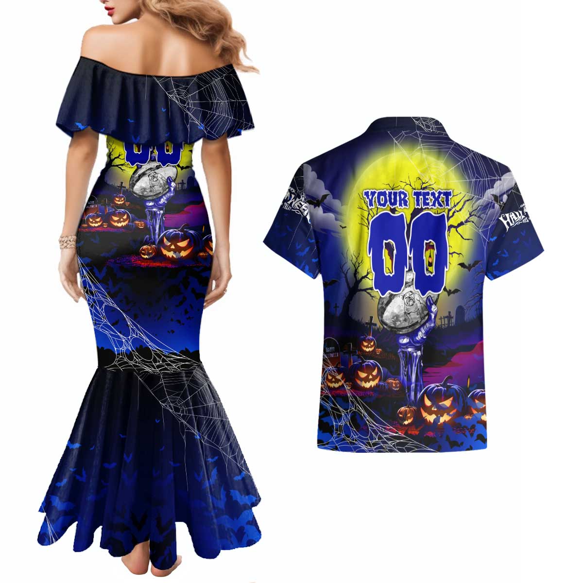 We Are Bulldogs Halloween Couples Matching Mermaid Dress and Hawaiian Shirt Pumpkin Scary Spooky Season - Aussie Hoodie