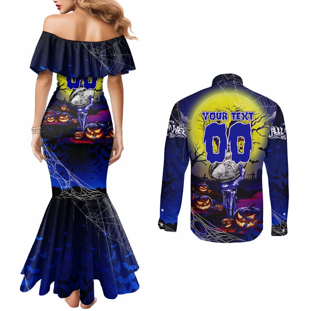 We Are Bulldogs Halloween Couples Matching Mermaid Dress and Long Sleeve Button Shirt Pumpkin Scary Spooky Season - Aussie Hoodie