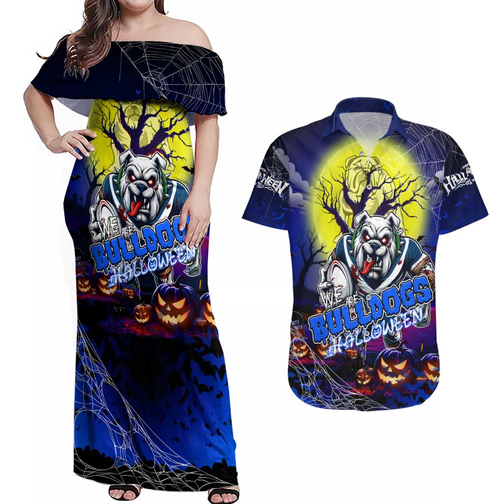 We Are Bulldogs Halloween Couples Matching Off Shoulder Maxi Dress and Hawaiian Shirt Pumpkin Scary Spooky Season - Aussie Hoodie