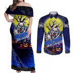 We Are Bulldogs Halloween Couples Matching Off Shoulder Maxi Dress and Long Sleeve Button Shirt Pumpkin Scary Spooky Season - Aussie Hoodie